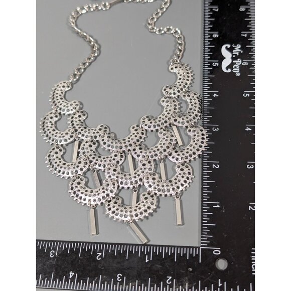 Vintage Sarah Coventry Charisma Neckialce Silver tone Crescent Bib Charm 16" - Picture 7 of 7